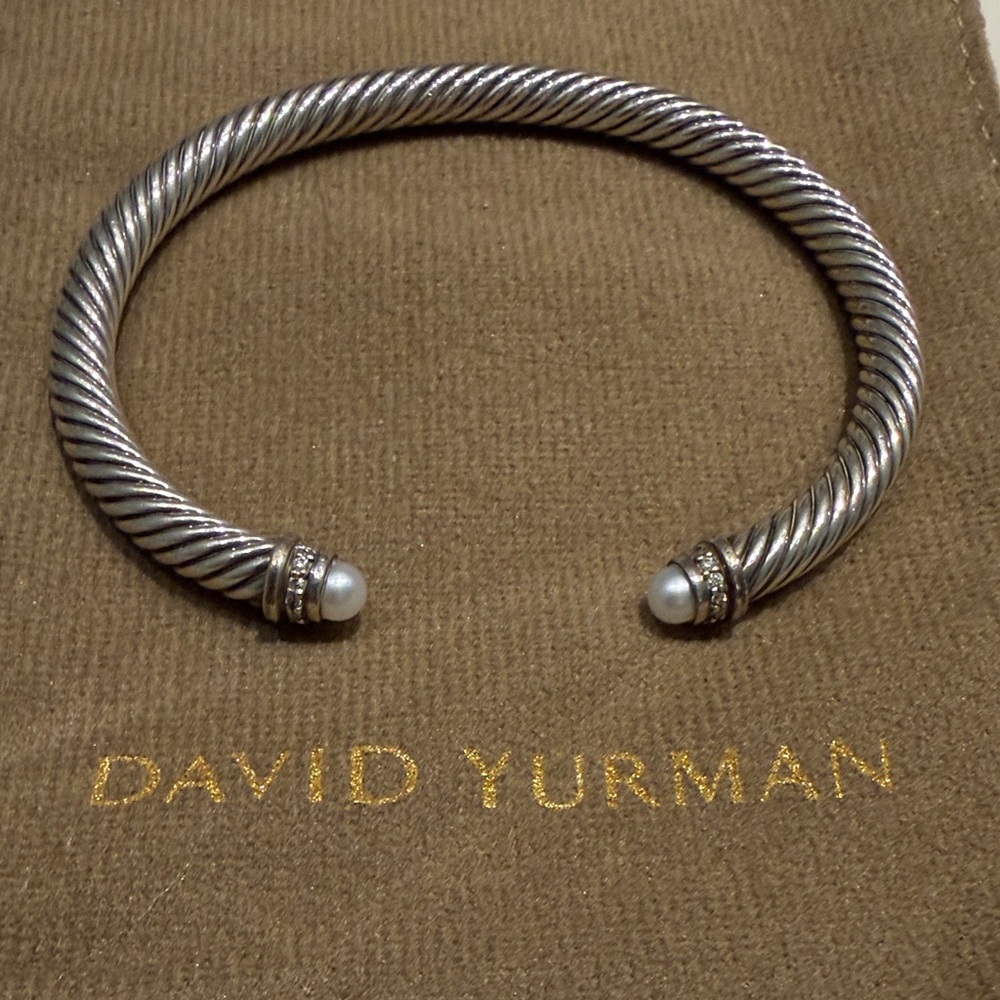 David Yurman 5mm cable bracelet with Pearl and Diamonds